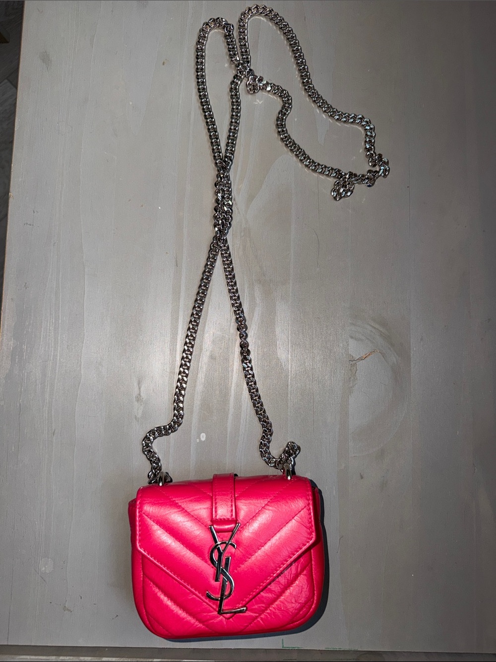 Saint Laurent Pink Quilted Mini Chain Crossbody Bag